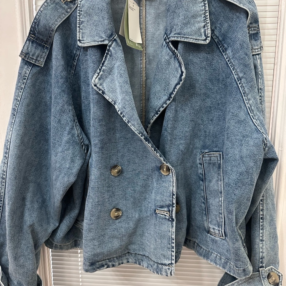 H&M Blue Double-Breasted Jean Jacket